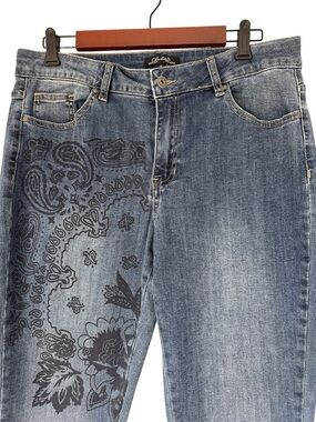 Charlie B Straight Leg Denim Jeans with Black Paisley Print, 12